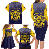 Personalized African American Buffalo Soldier Family Matching Long Sleeve Bodycon Dress and Hawaiian Shirt We Can We Will - Navy Blue - Wonder Print Shop