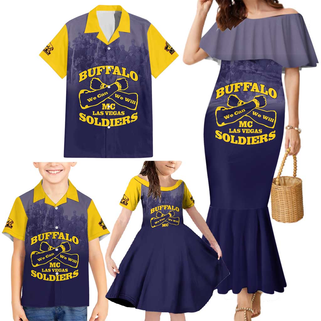 Personalized African American Buffalo Soldier Family Matching Mermaid Dress and Hawaiian Shirt We Can We Will - Navy Blue - Wonder Print Shop