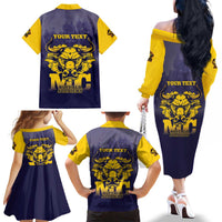 Personalized African American Buffalo Soldier Family Matching Off The Shoulder Long Sleeve Dress and Hawaiian Shirt We Can We Will - Navy Blue - Wonder Print Shop