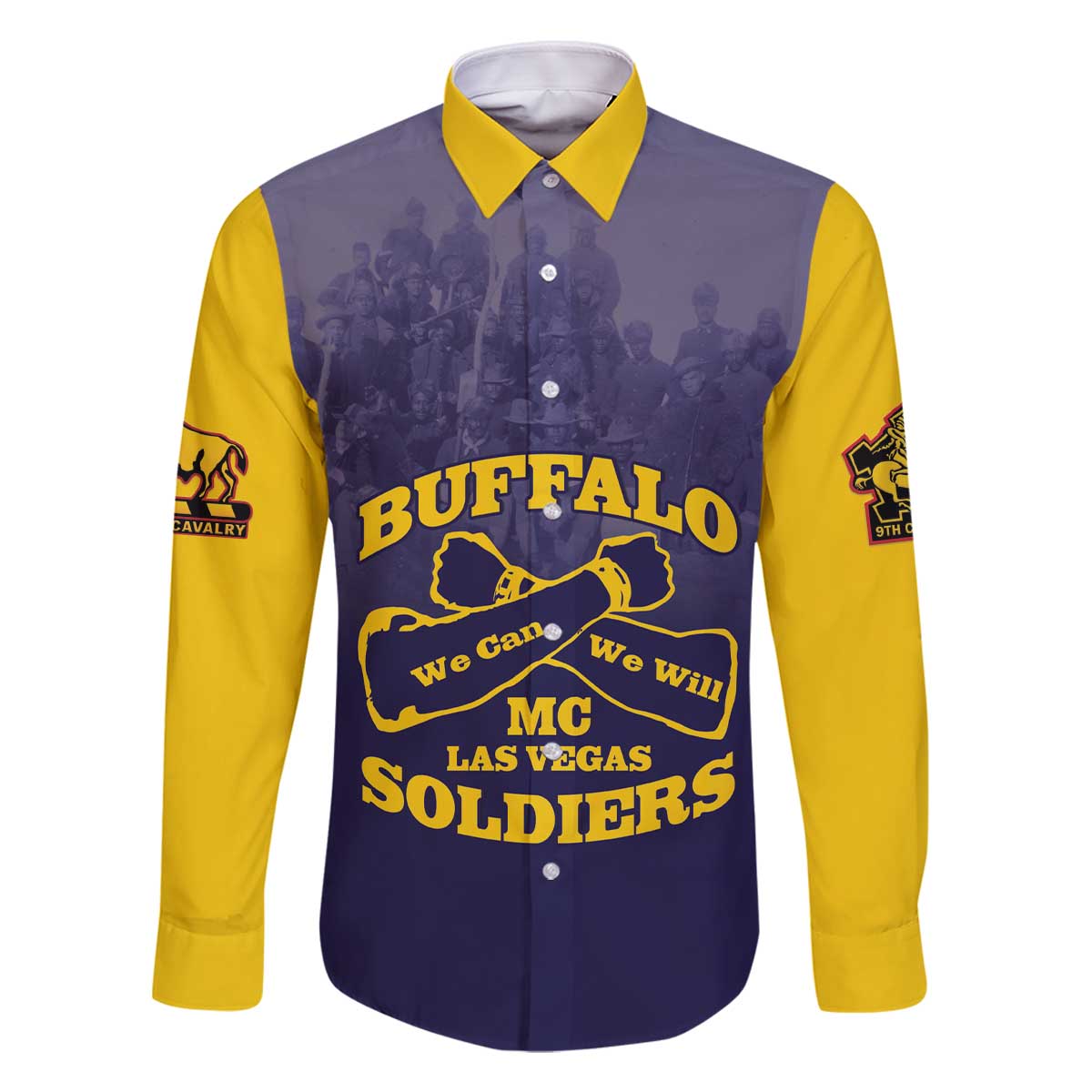 Personalized African American Buffalo Soldier Family Matching Off The Shoulder Long Sleeve Dress and Hawaiian Shirt We Can We Will - Navy Blue - Wonder Print Shop