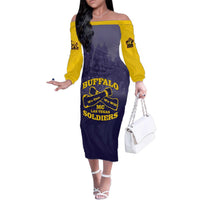 Personalized African American Buffalo Soldier Family Matching Off The Shoulder Long Sleeve Dress and Hawaiian Shirt We Can We Will - Navy Blue - Wonder Print Shop