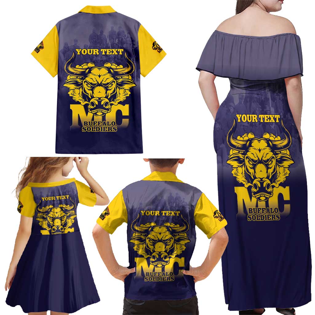 Personalized African American Buffalo Soldier Family Matching Off Shoulder Maxi Dress and Hawaiian Shirt We Can We Will - Navy Blue - Wonder Print Shop