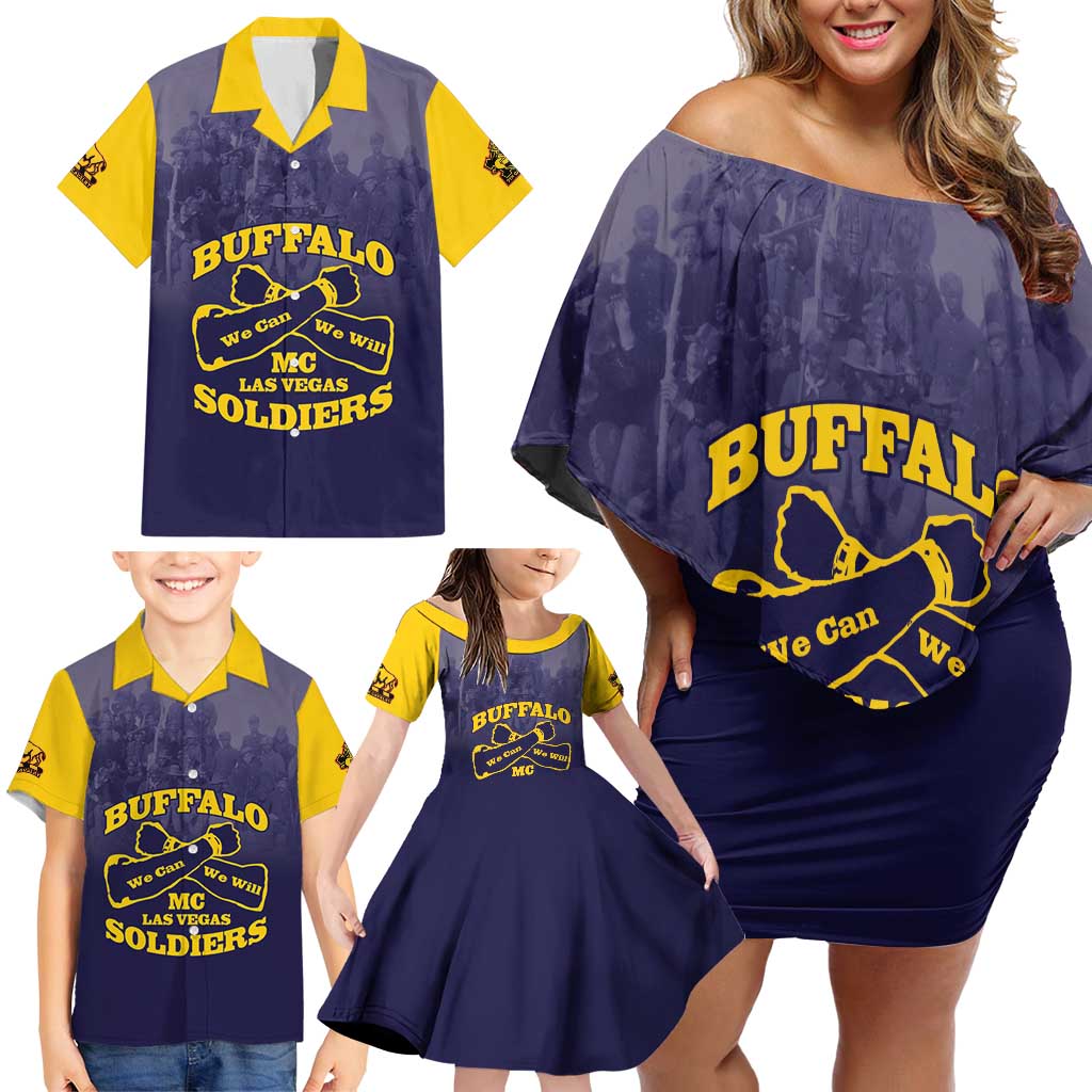 Personalized African American Buffalo Soldier Family Matching Off Shoulder Short Dress and Hawaiian Shirt We Can We Will - Navy Blue - Wonder Print Shop