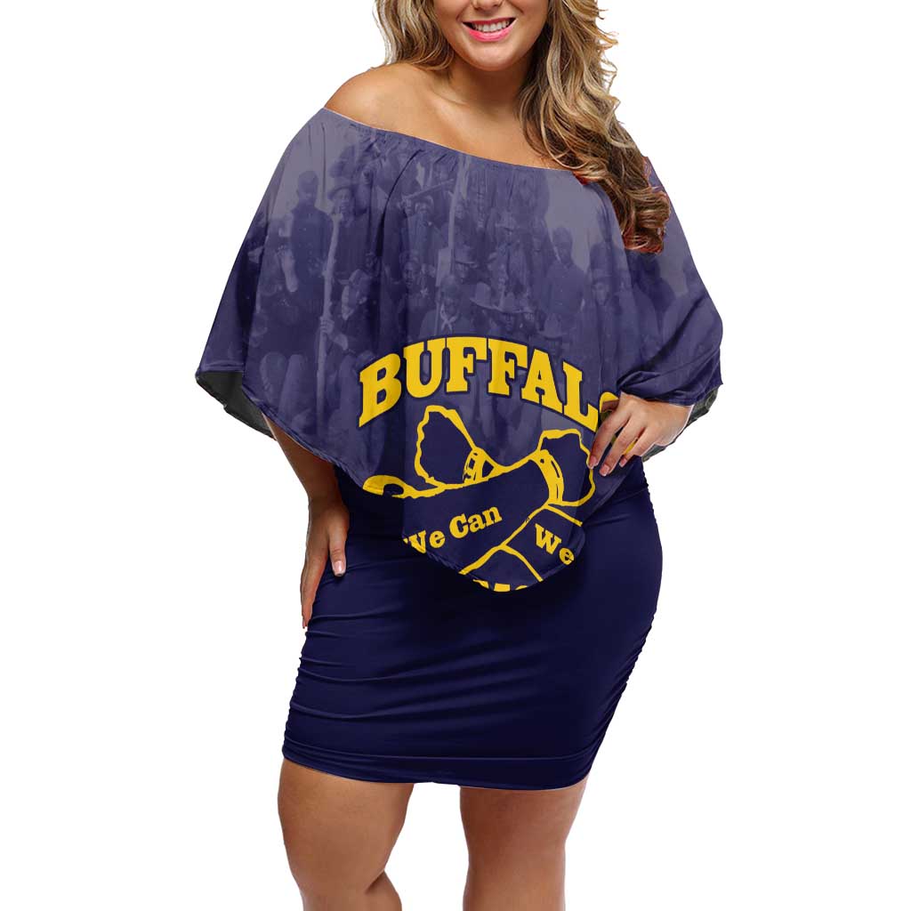 Personalized African American Buffalo Soldier Family Matching Off Shoulder Short Dress and Hawaiian Shirt We Can We Will - Navy Blue - Wonder Print Shop