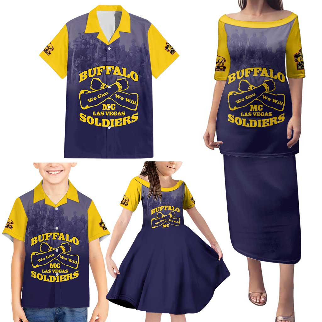 Personalized African American Buffalo Soldier Family Matching Puletasi and Hawaiian Shirt We Can We Will - Navy Blue - Wonder Print Shop