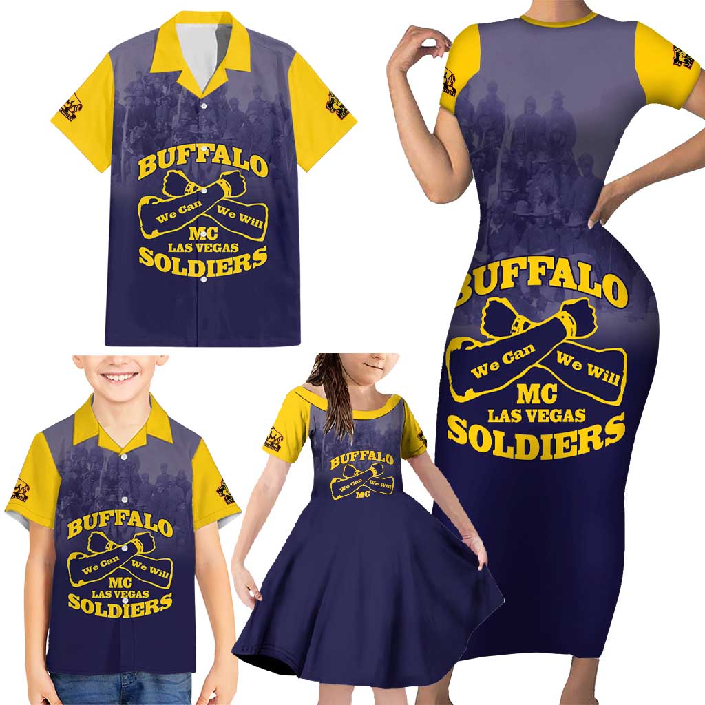 Personalized African American Buffalo Soldier Family Matching Short Sleeve Bodycon Dress and Hawaiian Shirt We Can We Will - Navy Blue - Wonder Print Shop