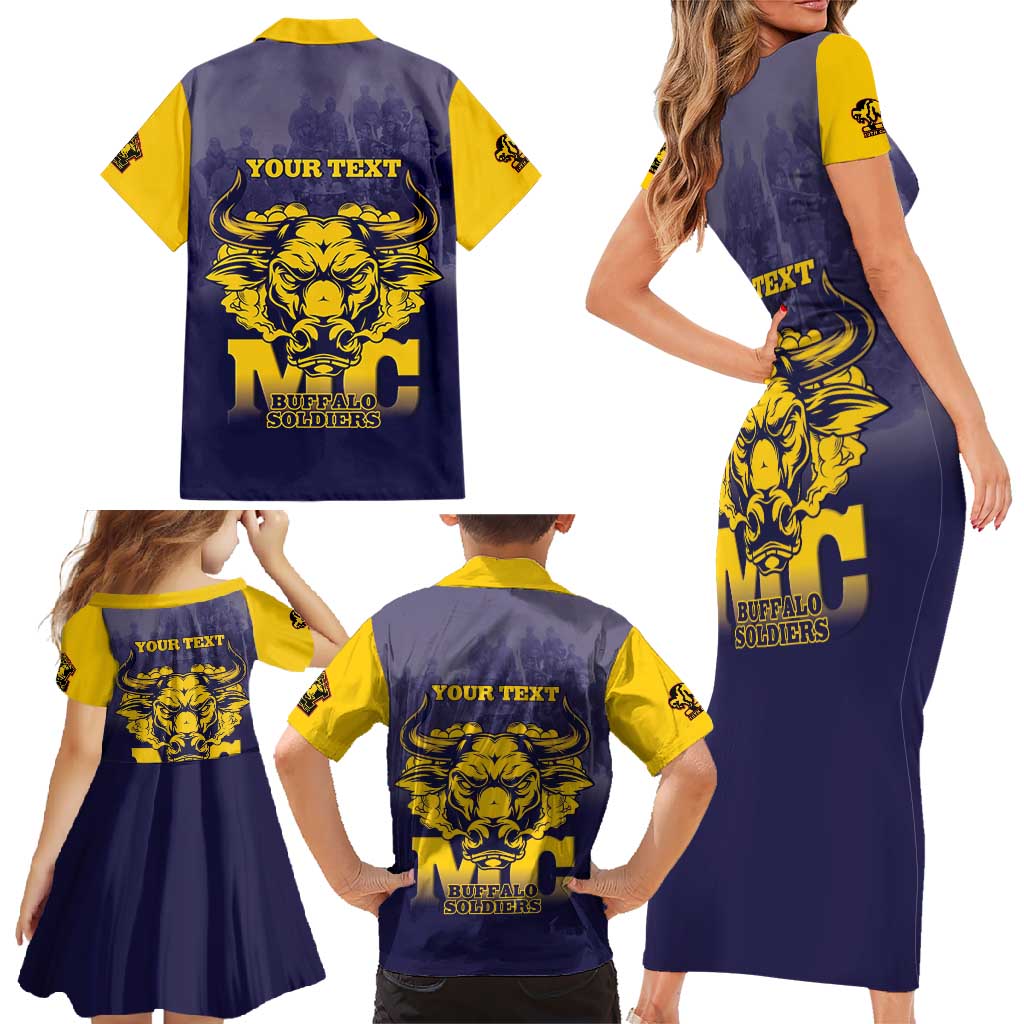 Personalized African American Buffalo Soldier Family Matching Short Sleeve Bodycon Dress and Hawaiian Shirt We Can We Will - Navy Blue - Wonder Print Shop