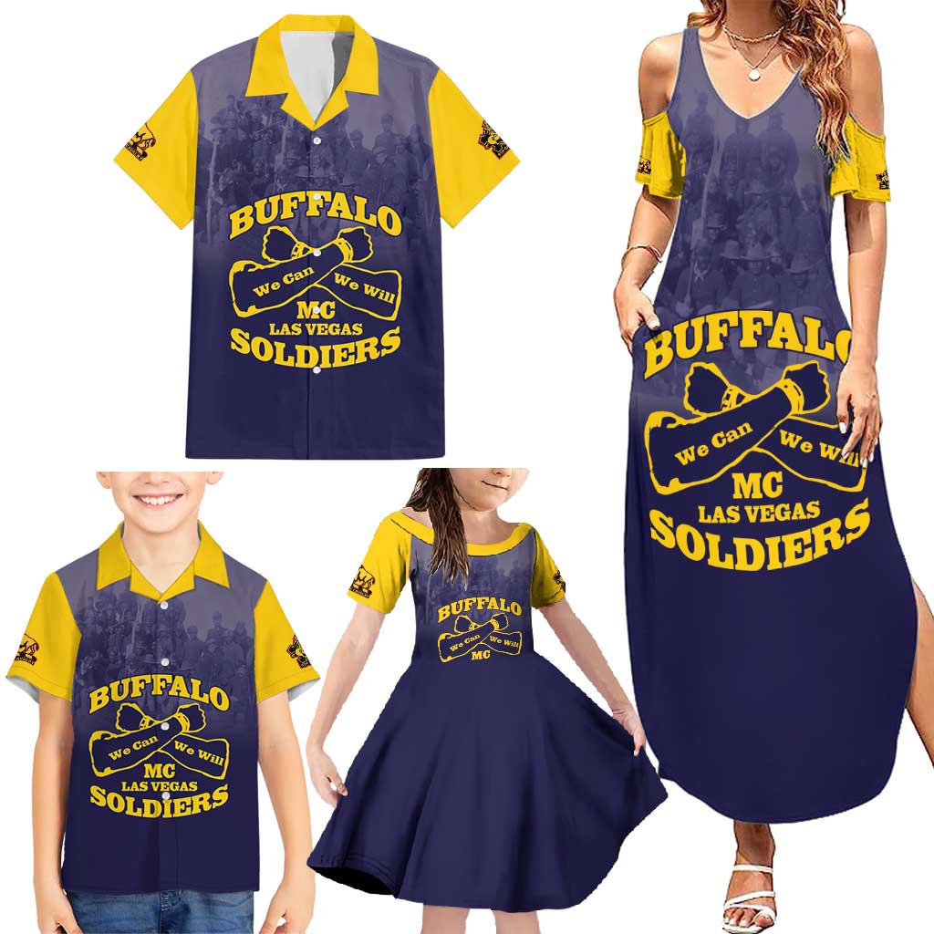 Personalized African American Buffalo Soldier Family Matching Summer Maxi Dress and Hawaiian Shirt We Can We Will - Navy Blue - Wonder Print Shop