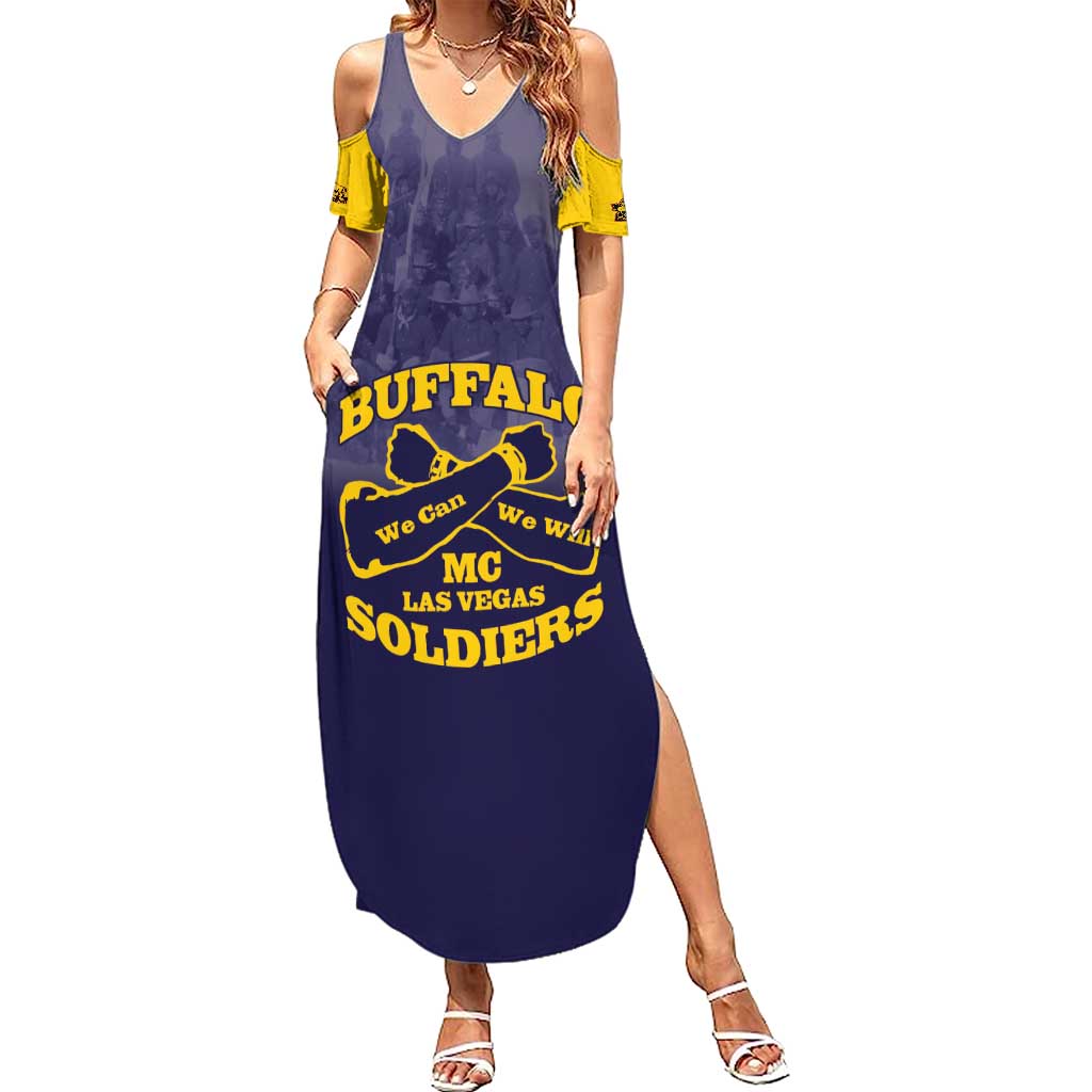 Personalized African American Buffalo Soldier Family Matching Summer Maxi Dress and Hawaiian Shirt We Can We Will - Navy Blue - Wonder Print Shop