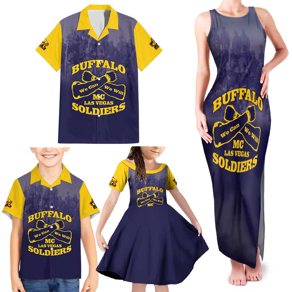 Personalized African American Buffalo Soldier Family Matching Tank Maxi Dress and Hawaiian Shirt We Can We Will - Navy Blue - Wonder Print Shop