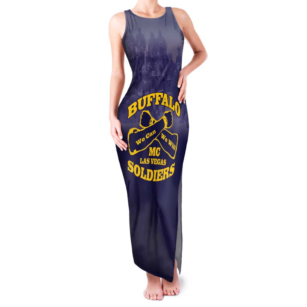 Personalized African American Buffalo Soldier Family Matching Tank Maxi Dress and Hawaiian Shirt We Can We Will - Navy Blue - Wonder Print Shop