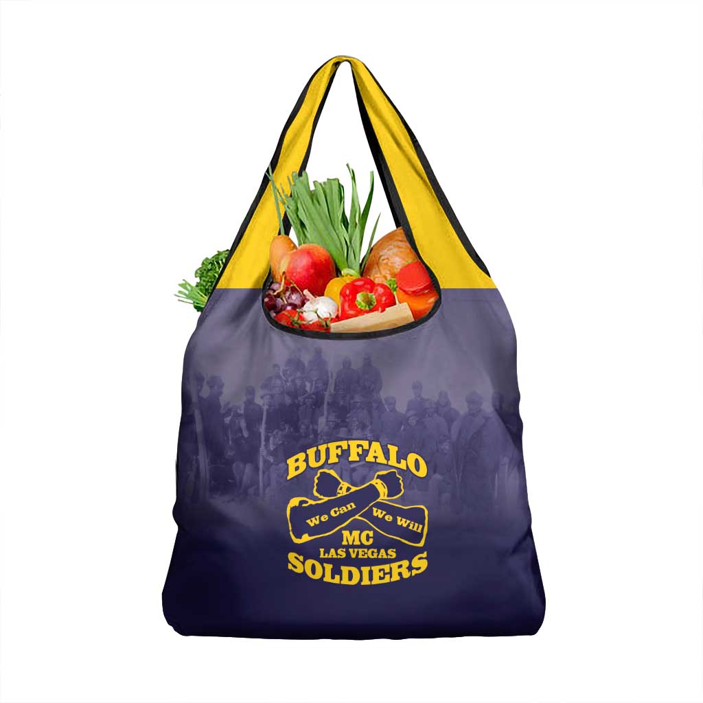 African American Buffalo Soldier Grocery Bag We Can We Will - Navy Blue - Wonder Print Shop