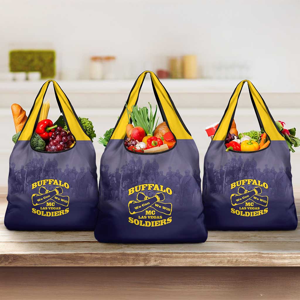 African American Buffalo Soldier Grocery Bag We Can We Will - Navy Blue - Wonder Print Shop