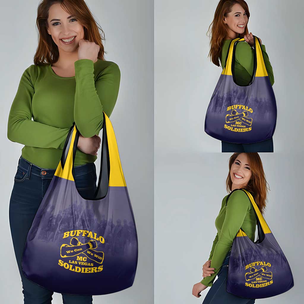 African American Buffalo Soldier Grocery Bag We Can We Will - Navy Blue - Wonder Print Shop
