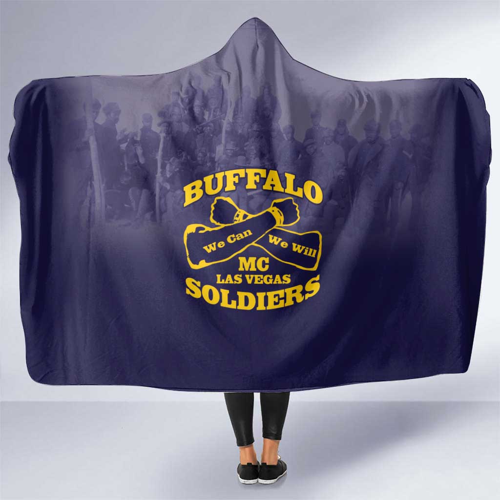 African American Buffalo Soldier Hooded Blanket We Can We Will - Navy Blue - Wonder Print Shop