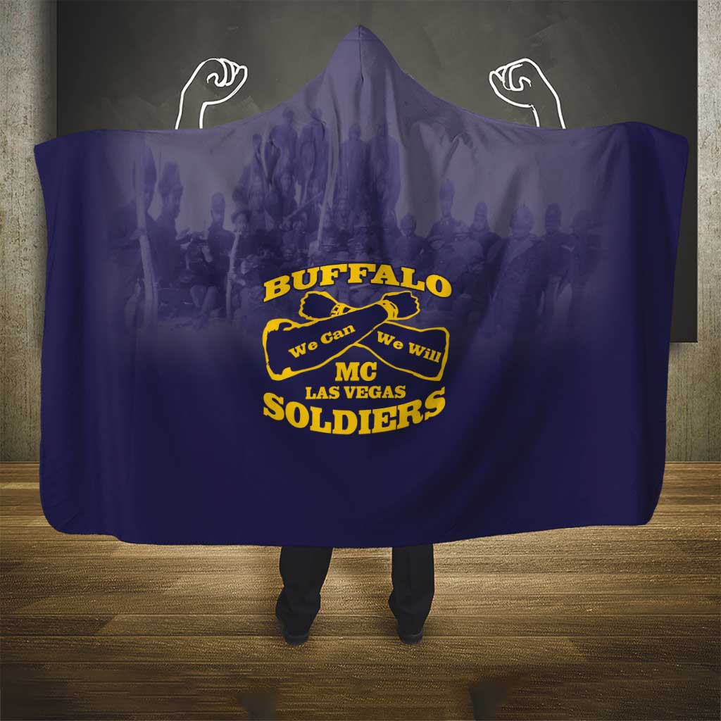 African American Buffalo Soldier Hooded Blanket We Can We Will - Navy Blue - Wonder Print Shop