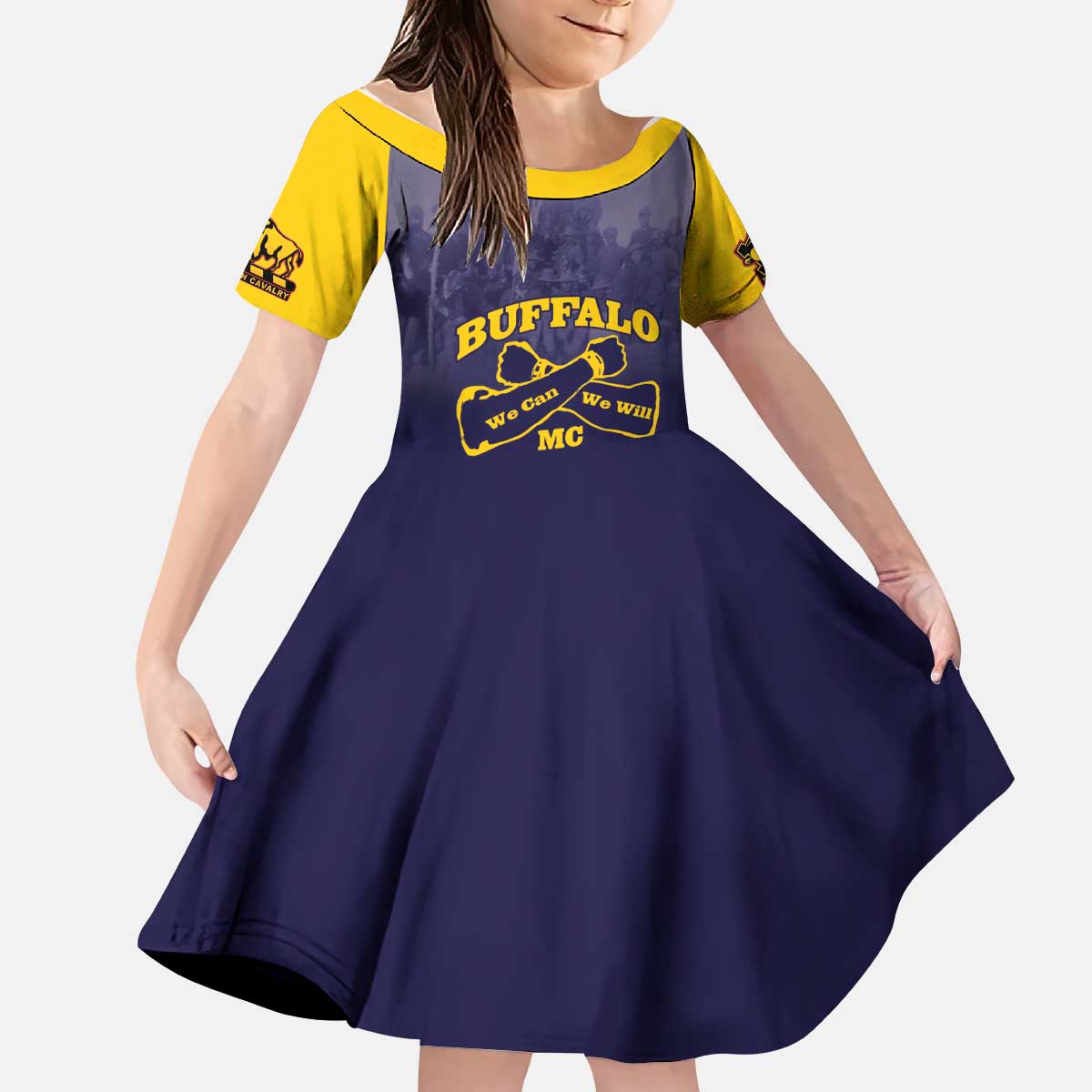 Personalized African American Buffalo Soldier Kid Short Sleeve Dress We Can We Will - Navy Blue - Wonder Print Shop