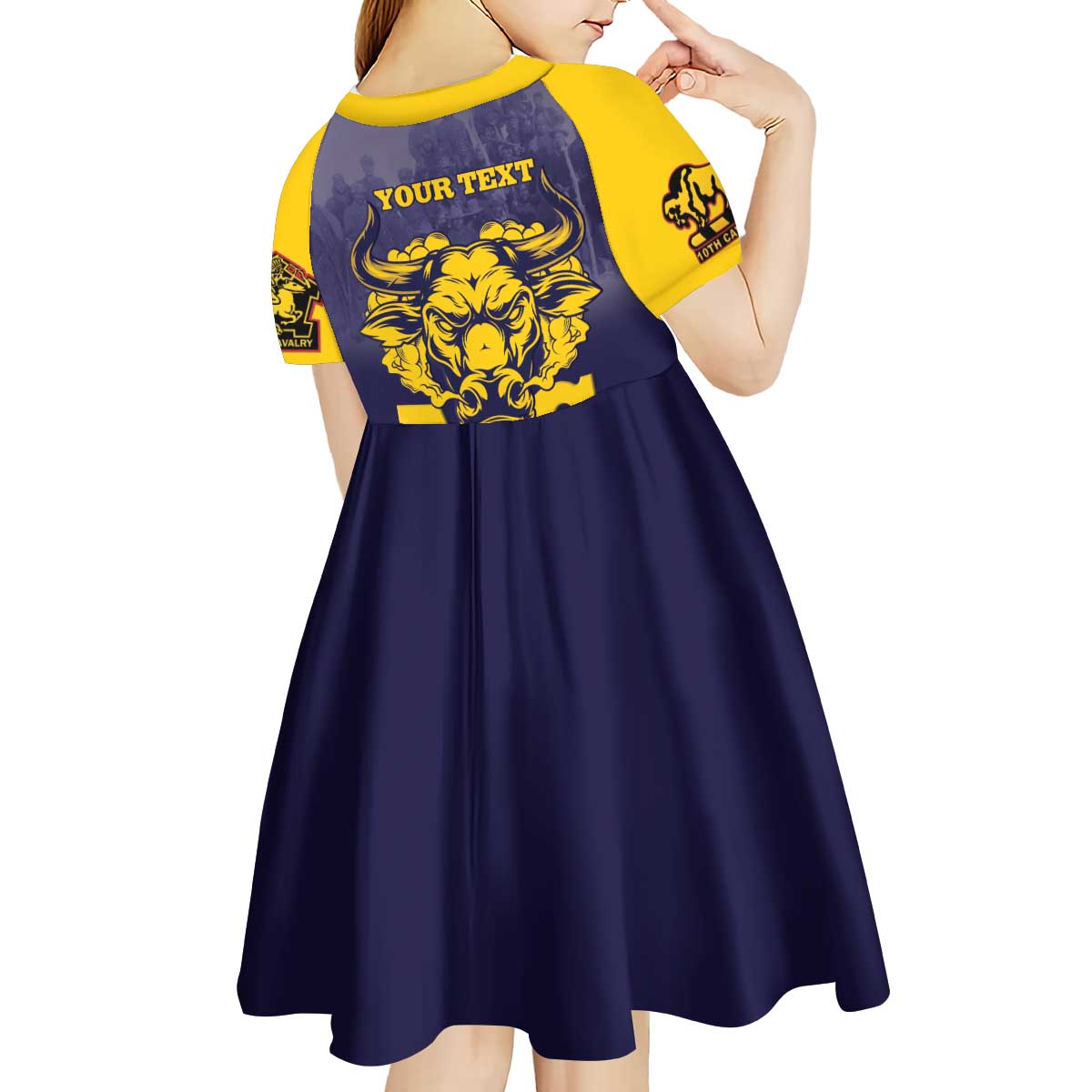 Personalized African American Buffalo Soldier Kid Short Sleeve Dress We Can We Will - Navy Blue - Wonder Print Shop