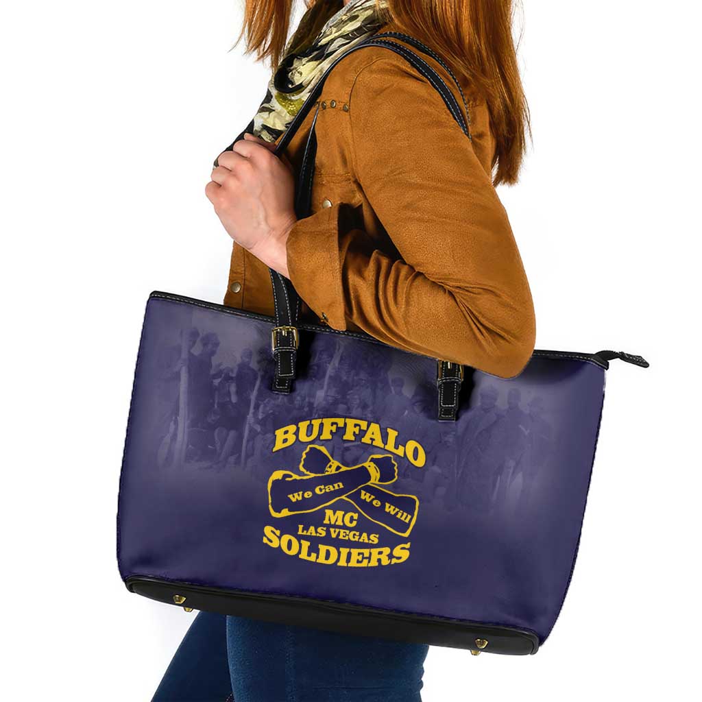 African American Buffalo Soldier Leather Tote Bag We Can We Will - Navy Blue - Wonder Print Shop