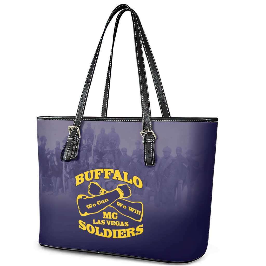 African American Buffalo Soldier Leather Tote Bag We Can We Will - Navy Blue - Wonder Print Shop