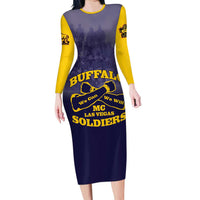 Personalized African American Buffalo Soldier Long Sleeve Bodycon Dress We Can We Will - Navy Blue - Wonder Print Shop