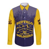 Personalized African American Buffalo Soldier Long Sleeve Button Shirt We Can We Will - Navy Blue - Wonder Print Shop