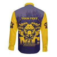 Personalized African American Buffalo Soldier Long Sleeve Button Shirt We Can We Will - Navy Blue - Wonder Print Shop
