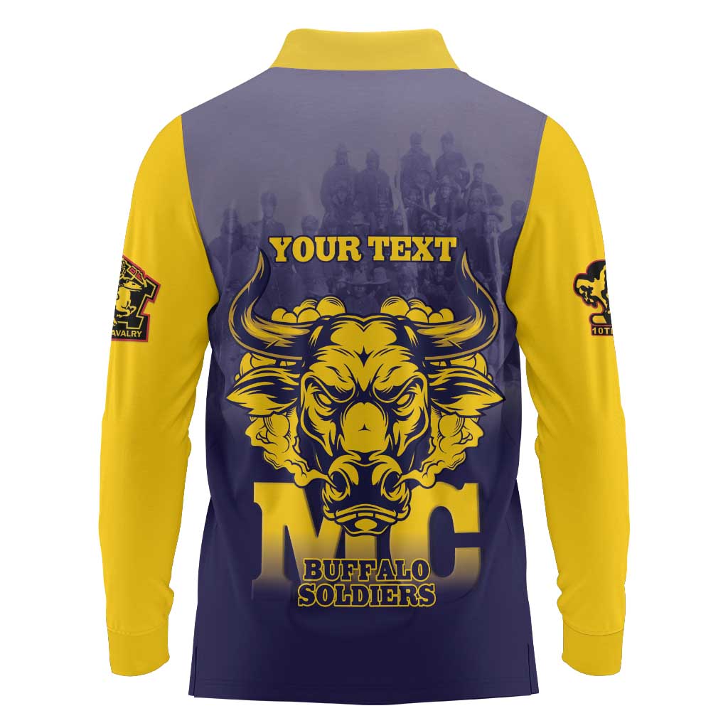 Personalized African American Buffalo Soldier Long Sleeve Polo Shirt We Can We Will - Navy Blue - Wonder Print Shop