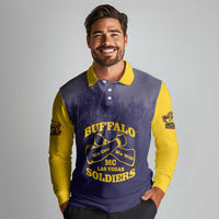 Personalized African American Buffalo Soldier Long Sleeve Polo Shirt We Can We Will - Navy Blue - Wonder Print Shop