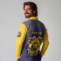 Personalized African American Buffalo Soldier Long Sleeve Polo Shirt We Can We Will - Navy Blue - Wonder Print Shop