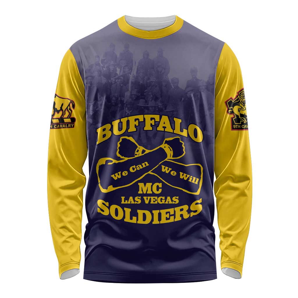 Personalized African American Buffalo Soldier Long Sleeve Shirt We Can We Will - Navy Blue - Wonder Print Shop