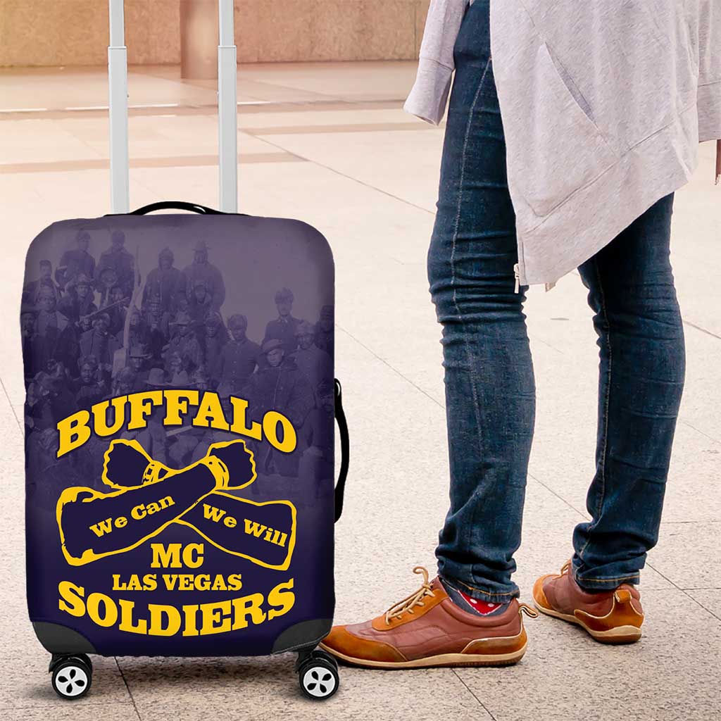 African American Buffalo Soldier Luggage Cover We Can We Will - Navy Blue - Wonder Print Shop
