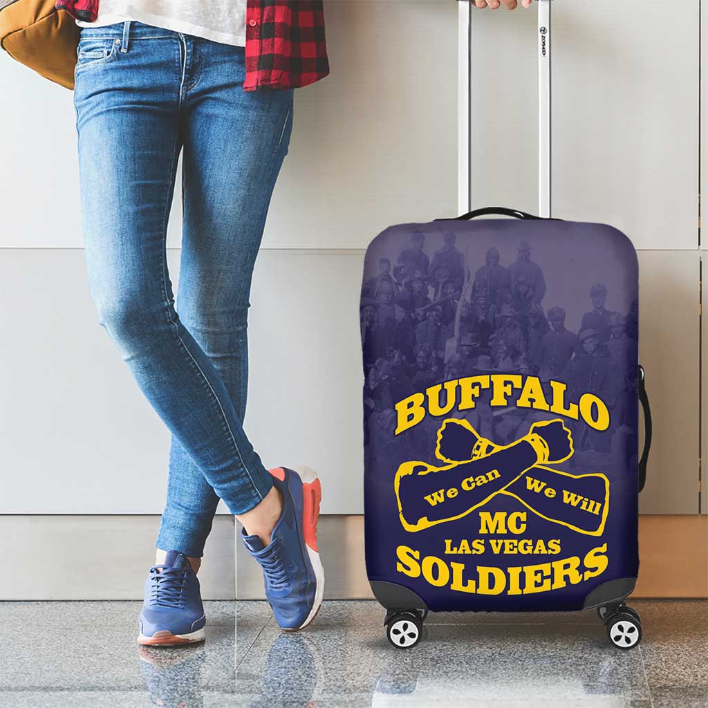African American Buffalo Soldier Luggage Cover We Can We Will - Navy Blue - Wonder Print Shop