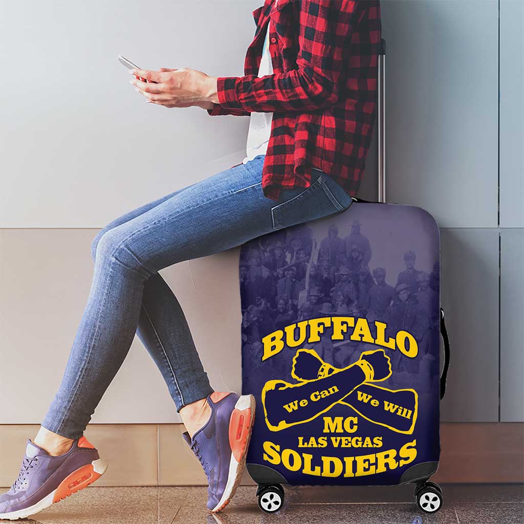 African American Buffalo Soldier Luggage Cover We Can We Will - Navy Blue - Wonder Print Shop