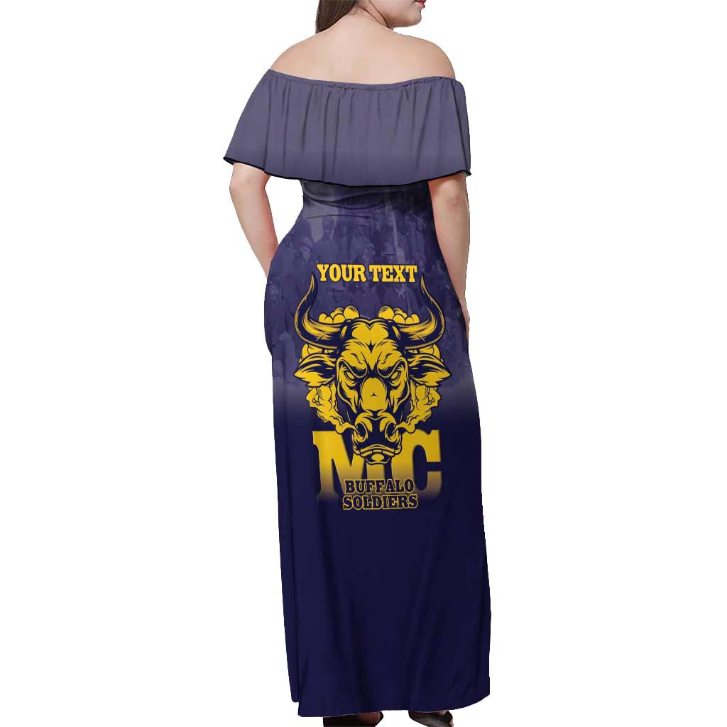 Personalized African American Buffalo Soldier Off Shoulder Maxi Dress We Can We Will - Navy Blue - Wonder Print Shop
