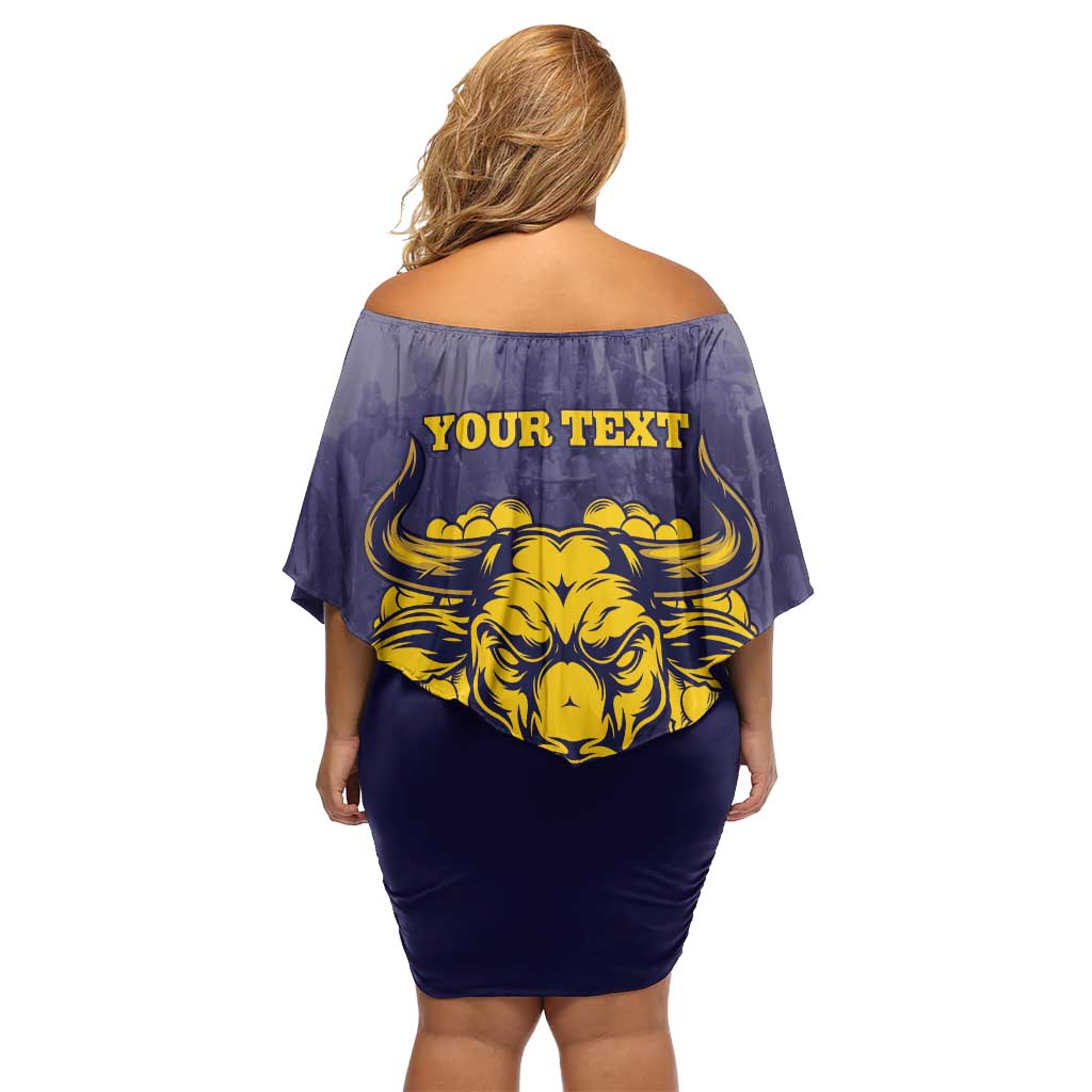 Personalized African American Buffalo Soldier Off Shoulder Short Dress We Can We Will - Navy Blue - Wonder Print Shop
