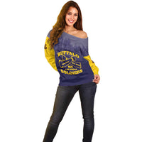 Personalized African American Buffalo Soldier Off Shoulder Sweater We Can We Will - Navy Blue - Wonder Print Shop