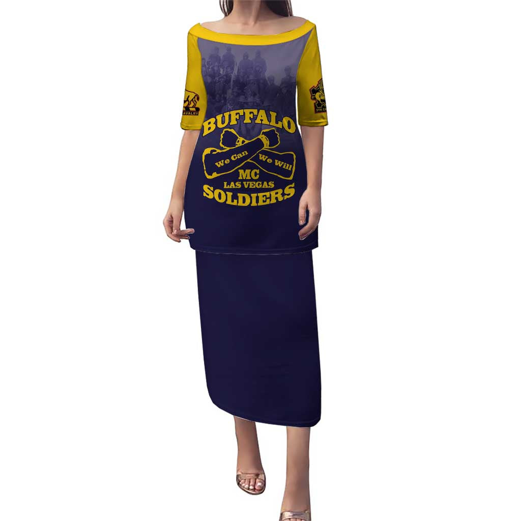 Personalized African American Buffalo Soldier Puletasi We Can We Will - Navy Blue - Wonder Print Shop