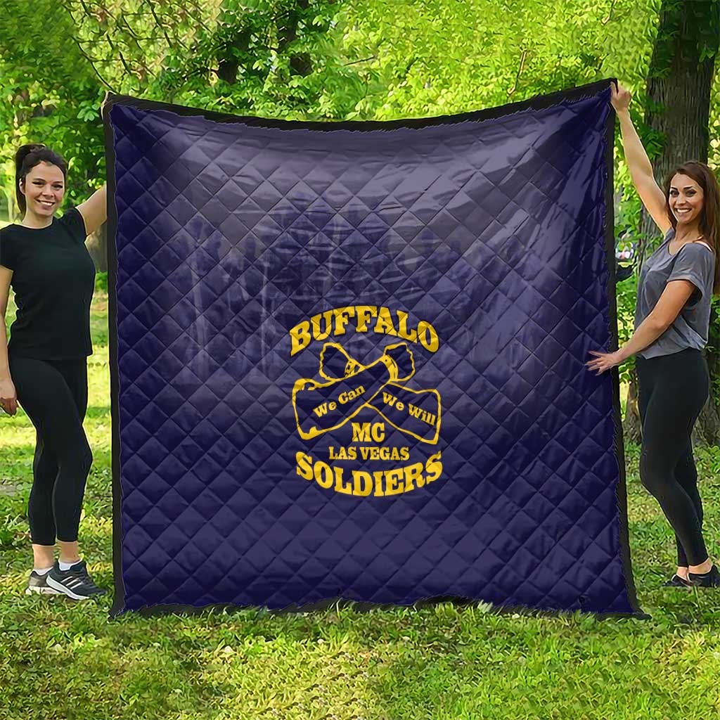 African American Buffalo Soldier Quilt We Can We Will - Navy Blue - Wonder Print Shop