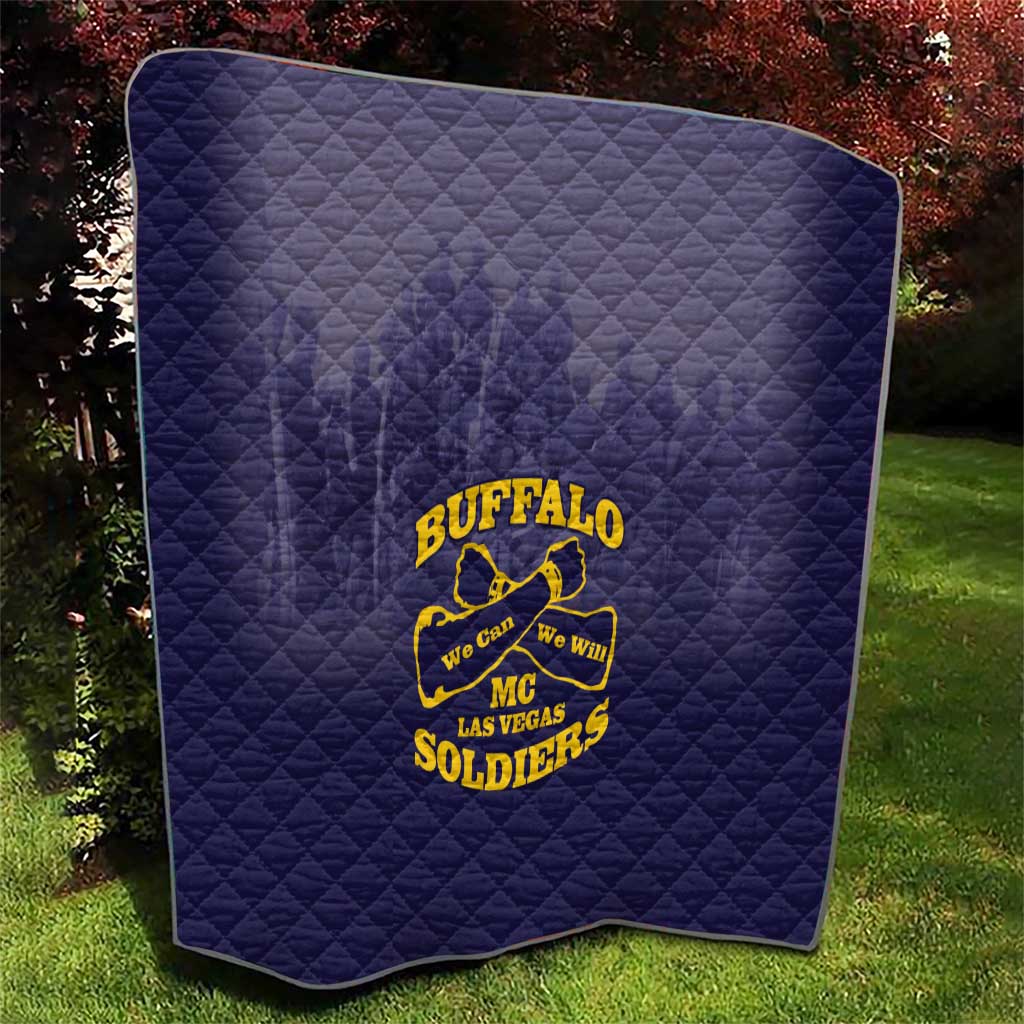 African American Buffalo Soldier Quilt We Can We Will - Navy Blue - Wonder Print Shop