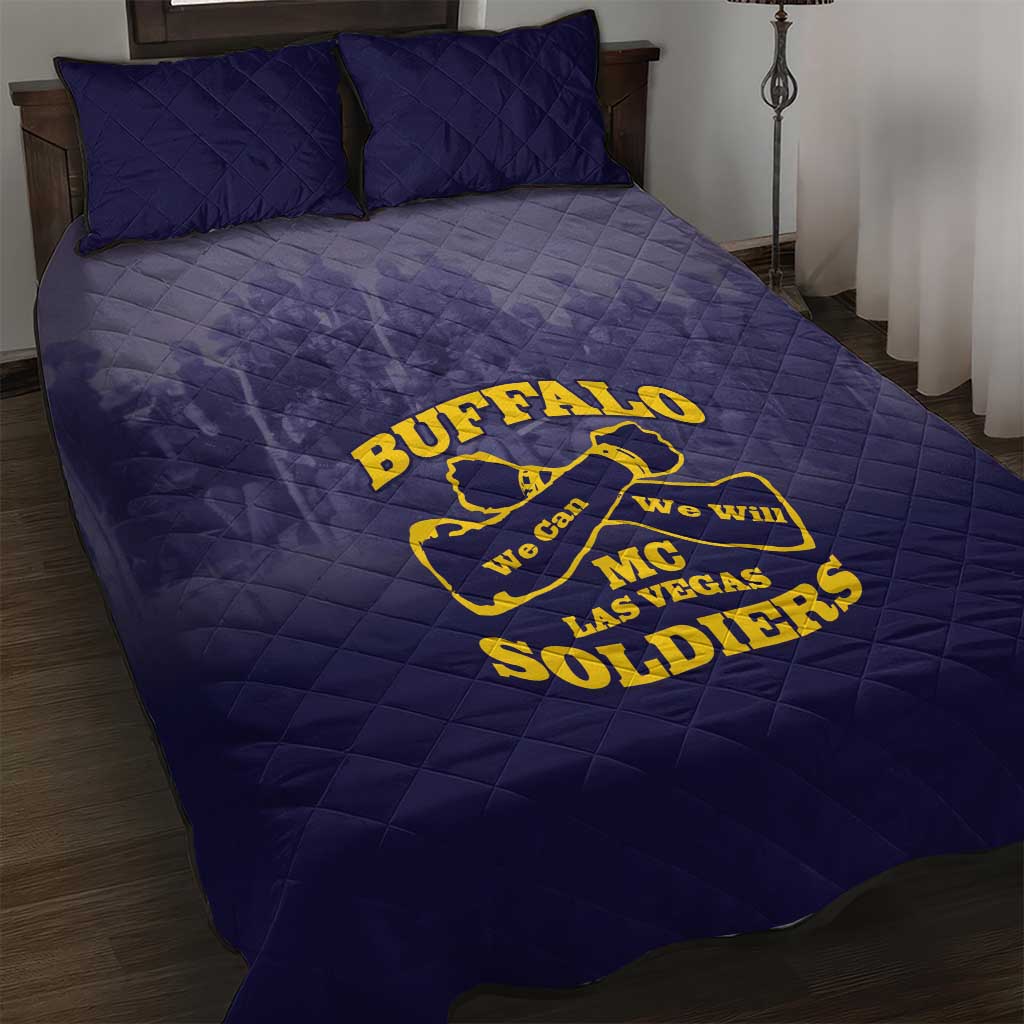African American Buffalo Soldier Quilt Bed Set We Can We Will - Navy Blue - Wonder Print Shop