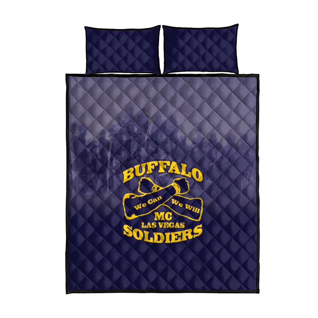 African American Buffalo Soldier Quilt Bed Set We Can We Will - Navy Blue - Wonder Print Shop