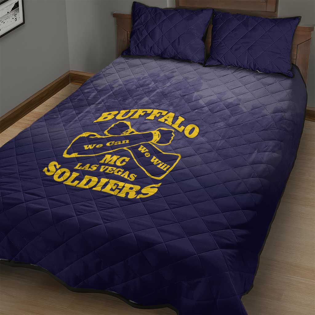 African American Buffalo Soldier Quilt Bed Set We Can We Will - Navy Blue - Wonder Print Shop