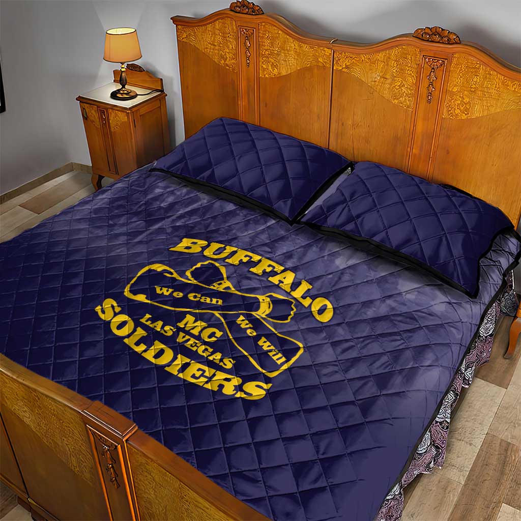 African American Buffalo Soldier Quilt Bed Set We Can We Will - Navy Blue - Wonder Print Shop