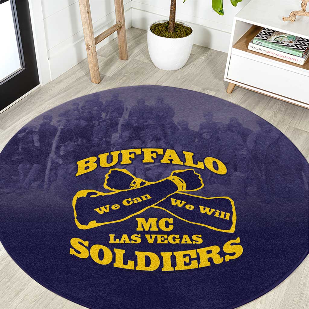 African American Buffalo Soldier Round Carpet We Can We Will - Navy Blue - Wonder Print Shop