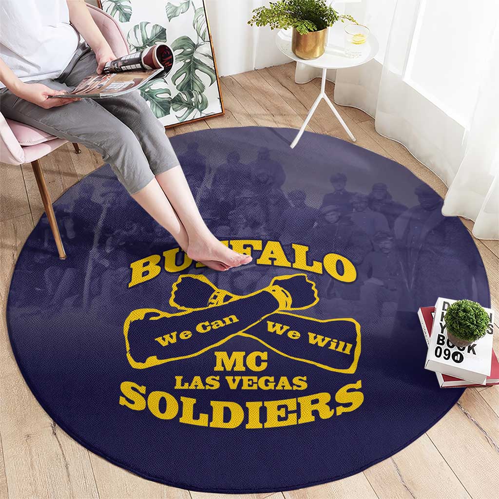 African American Buffalo Soldier Round Carpet We Can We Will - Navy Blue - Wonder Print Shop