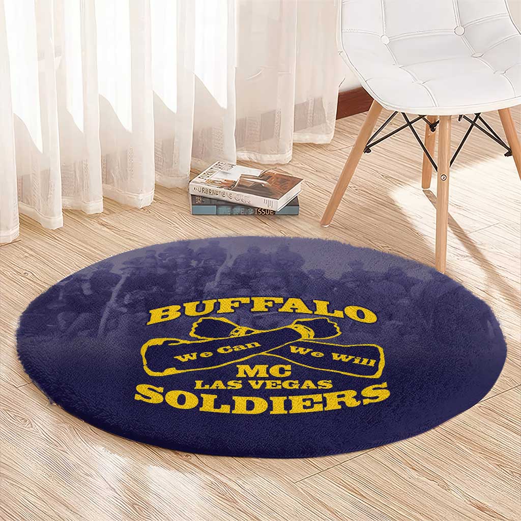 African American Buffalo Soldier Round Carpet We Can We Will - Navy Blue - Wonder Print Shop