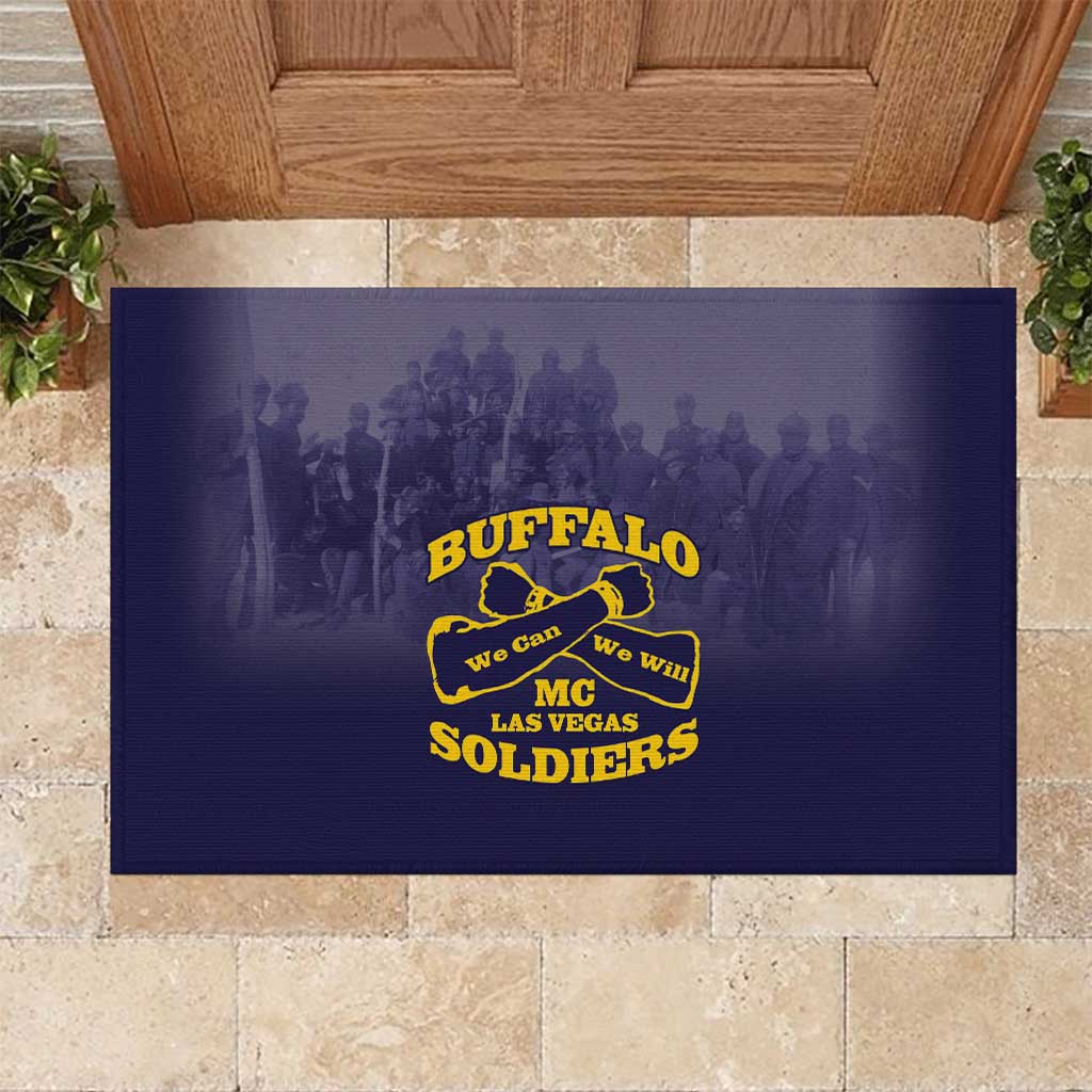 African American Buffalo Soldier Rubber Doormat We Can We Will - Navy Blue - Wonder Print Shop