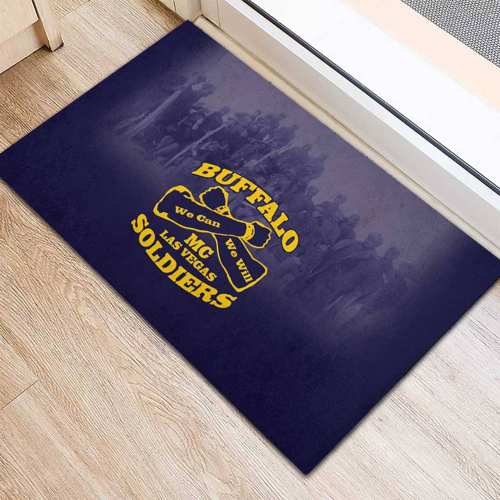 African American Buffalo Soldier Rubber Doormat We Can We Will - Navy Blue - Wonder Print Shop