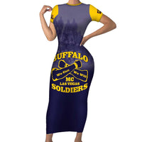 Personalized African American Buffalo Soldier Short Sleeve Bodycon Dress We Can We Will - Navy Blue - Wonder Print Shop